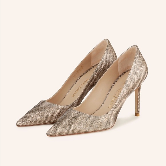 Stuart Weitzman Leigh 75 pump Pointed-Toe Glitter‎ Pumps, Size 8B - Picture 1 of 16